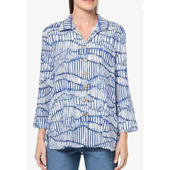 Ali Miles Linen Blend Printed Button Front Tunic Size Medium - Picture 1 of 7